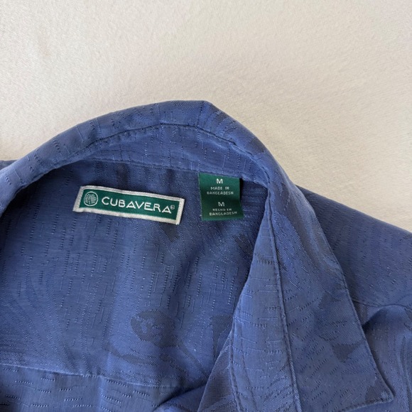 Cubavera Mens Medium Blue Tonal Tropical Hibiscus Short Sleeve Button Down Shirt - Picture 3 of 10